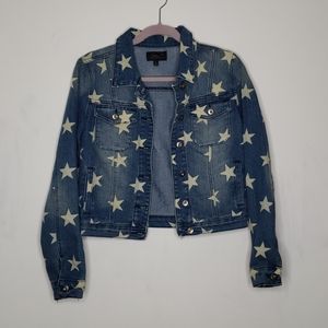 Star Print Cropped Denim Jacket